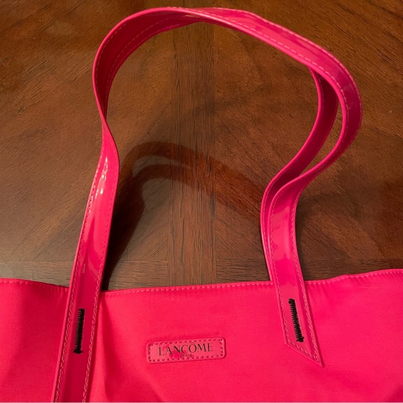 NWT Lancome Makeup Orange and Pink Lined Large Canvas Tote Bag - Picture 6 of 9